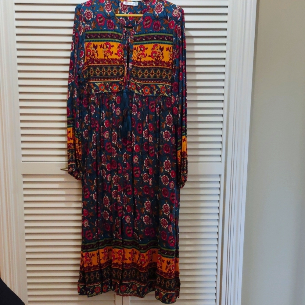 Ladies Nap Dress size XL green floral boho hippy